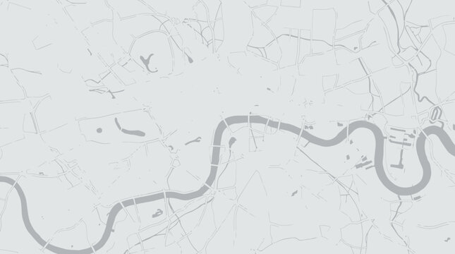 Minimalist Gray London City Map Featuring the River Thames and Urban Street Layout