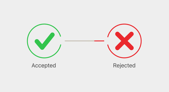 Accepted and rejected symbols with checkmark and crossmark on white background