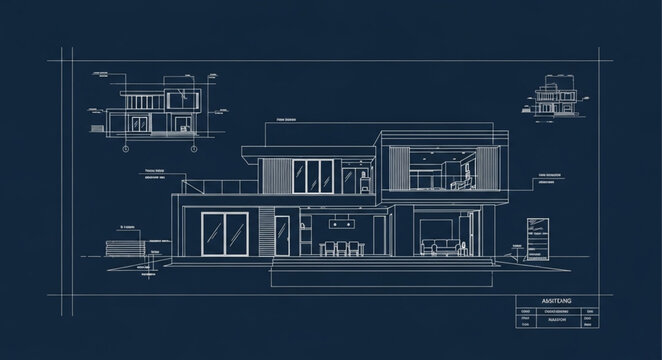 Modern Architectural Blueprint of a Luxury House Design.