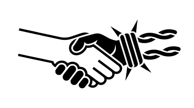 A symbolic depiction of a handshake entangled in barbed wire, illustrating a complex concept.