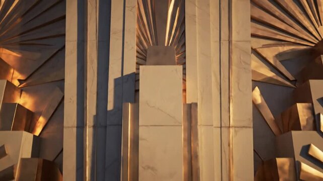 Modern Architecture with Geometric Shapes and Light Reflections on Beige Walls and Columns