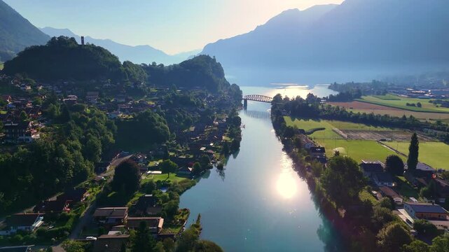 Video from drone under river and mountings in the Alps
