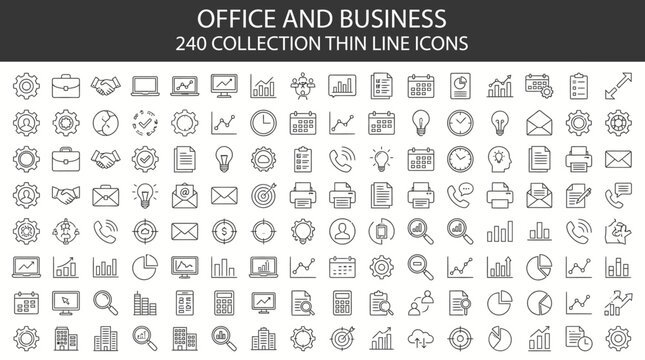 240 Office and Business Thin Line Icon Set - Professional Vector Collection for Corporate, Marketing, and Financial Design