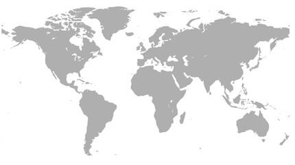 Fototapeta premium Flat Grey World Map Silhouette on White Background - Minimalist Global Atlas Vector Illustration