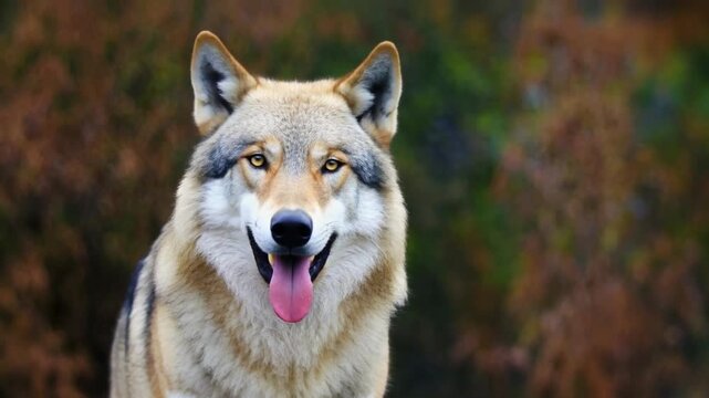 Close up portrait of a gray wolf in nature