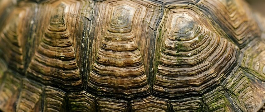 Close-up macro view of turtle shell showing detailed natural texture patterns and ridged scutes with earthy brown tones for wildlife and nature projects.