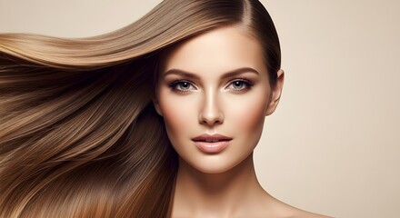 Naklejka premium Beautiful woman with long flowing healthy hair