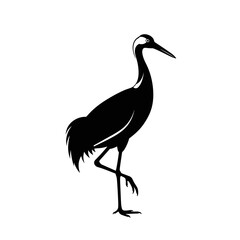 Obraz premium Elegant silhouette of a crane standing tall against a pristine white background.