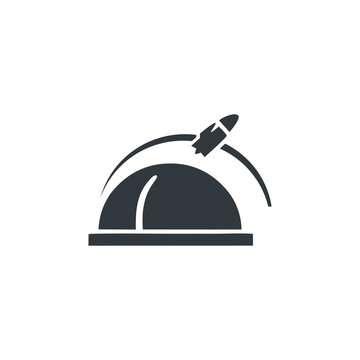 Vector icon of missile defense dome intercepting rocket attack. Represents security technology, air defense system and protection concept.