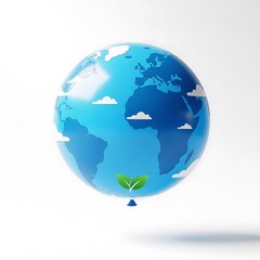 Fototapeta premium Earth balloon with green leaf symbol floating in the sky.