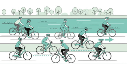 Group of cyclists riding on a scenic bike path next to a river