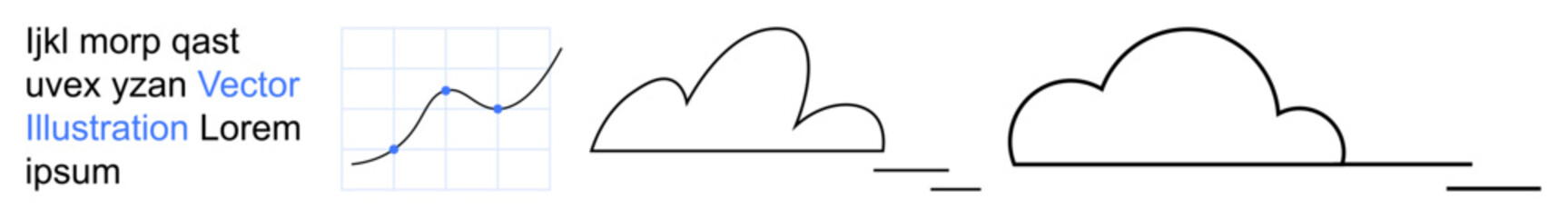 Data visualization, weather forecasting, cloud computing, networking, abstract design, minimalism. Minimalist cloud shapes with a line chart. Data visualization and weather forecasting concept