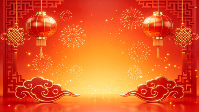 Metal texture red and gold auspicious clouds Guochao style background