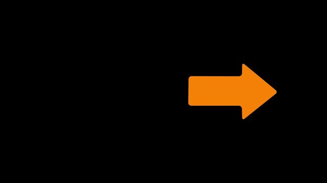 Animated orange arrow pointing right on black background, transition element , with video animation.
