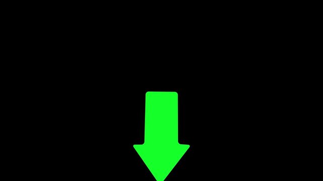 Green arrow pointing down animation on black background, download concept , with video animation.