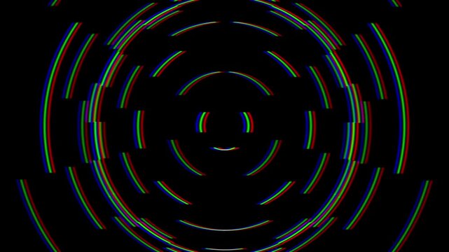 Lines and circle shapes in motion on black background