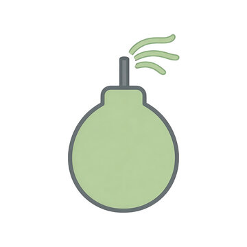 Vector illustration of a green bomb with a lit fuse and smoke. It is a simple, cartoon-style icon representing danger or explosives.