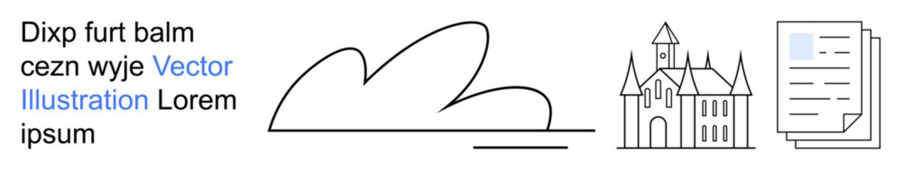 Obraz premium Data storage, architecture, academic research, creativity, historical documentation, archives. Minimalist outlined cloud, classic building stacked papers. Data storage and architecture concepts