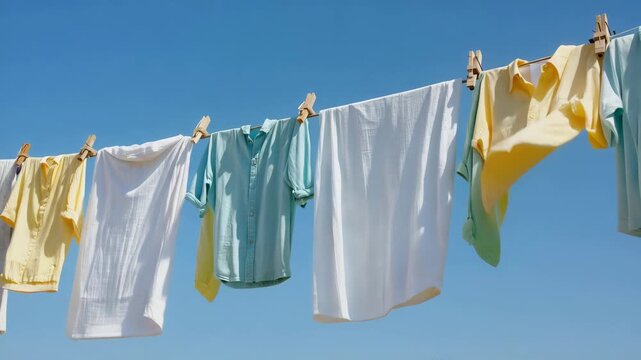 Abstract first laundry of spring background with white linen on clothesline