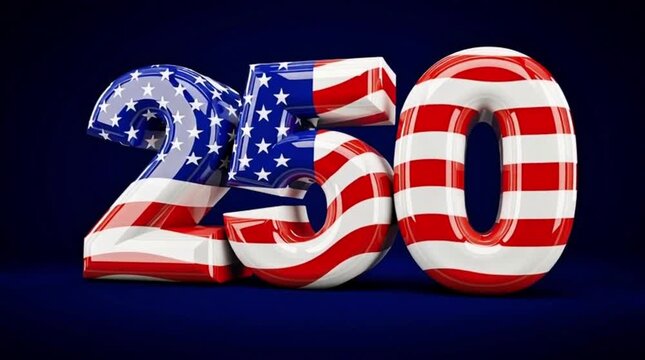 3D Glossy Number 250 with American Flag Pattern for USA Semicentennial Celebration