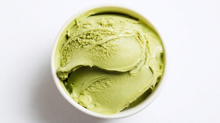 Obraz premium Overhead view of vibrant matcha green tea in a white ceramic cup