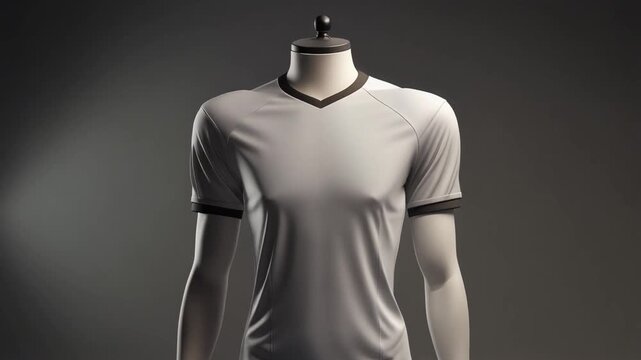Jersey on Mannequin. Soccer/Football Merchandise Mockup (No Brand, No Logo). Product Mockup. A plain football jersey on a neutral mannequin, set in a professional studio environment
