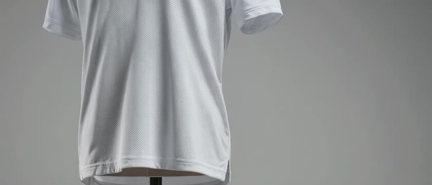 Jersey on Mannequin. Soccer/Football Merchandise Mockup (No Brand, No Logo). Product Mockup. A plain football jersey on a neutral mannequin, set in a professional studio environment
