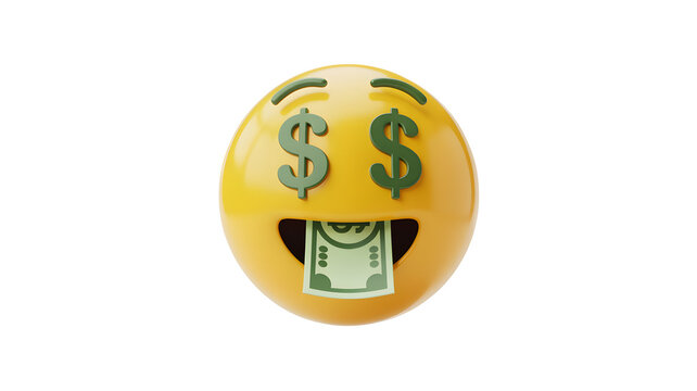Laughing emoji with dollar signs for eyes and cash in mouth
