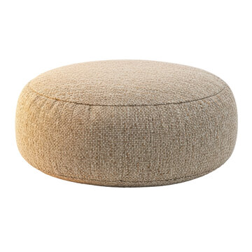 Round beige upholstered pouf