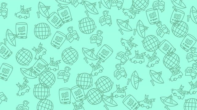 Seamless mint travel icon pattern animation background.