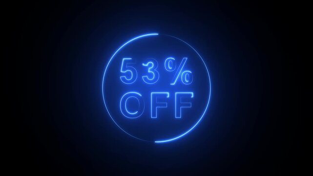 Fifty Three Percent Off Neon Sign With Glowing Blue Circle On Dark Background 53 percent off sale