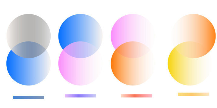 Transparent abstract overlapping circles. Connected round shapes with transparent gradient spin effect. Abstract connected circles background for company logo or corporate