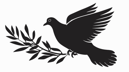 Fototapeta premium Silhouette of a dove holding an olive branch representing peace and hope