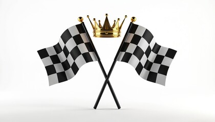 Naklejka premium Two checkered flags crossed with golden crown above. Symbolizes victory, racing, winning, and championship achievement. Ideal for sports and competition themes.