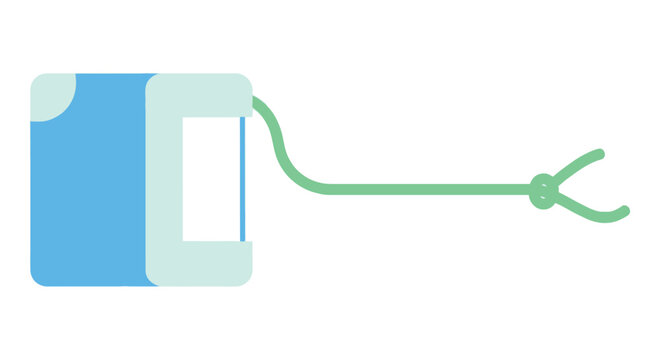 Simple illustration of a blue grabber tool with a green claw extension