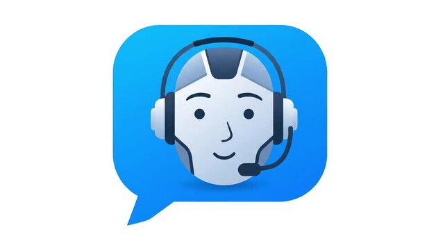 Friendly robot avatar wearing headset, ready to assist with customer service in a chat bubble