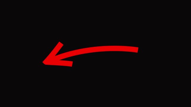 Hand drawn thin red arrow graphic animation. Alpha channel black background animation.4k.