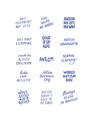 Obraz premium Autism Awareness Day hand drawn quotes