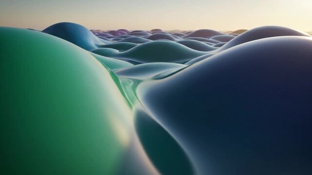 Sweeping view of undulating hills and rounded shapes in a serene landscape at sunrise from a low vantage point