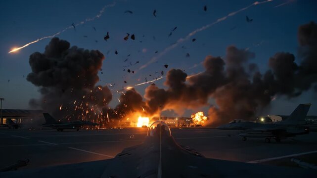 Airport Attack Explosions and Fire at Night.