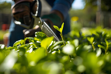 Gardener Cutting Plants with Scissors