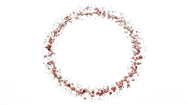 Abstract copper circle frame made of shiny metallic bubbles and spheres isolated on white background modern design element for business technology and science concepts