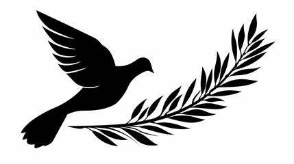 Fototapeta premium Silhouette of a flying dove with olive branch symbolic of peace and hope