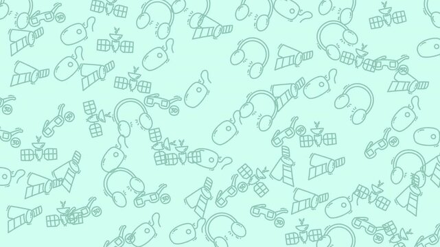 Seamless mint green doodle animal pattern loop.