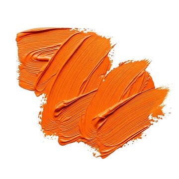 Vibrant orange pigment strokes layered across a white background surface