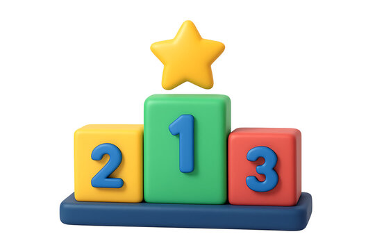 Winners podium with numbers one two and three topped with a golden star isolated on transparent background for competition achievement success and award recognition platform