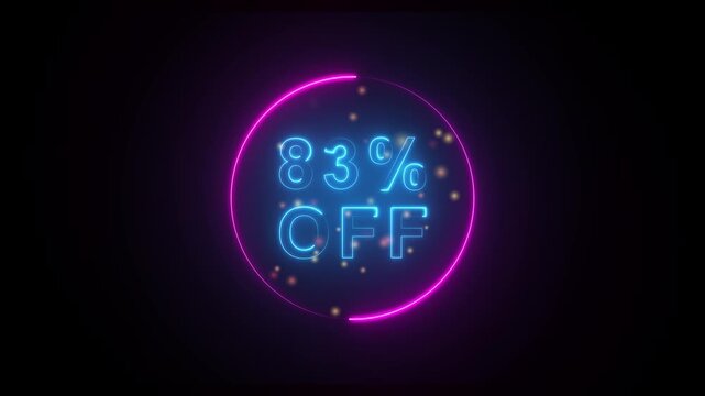 Neon 83 Percent Off Discount Sign With Glowing Circle And Sparkles On Black Background sale neon sign