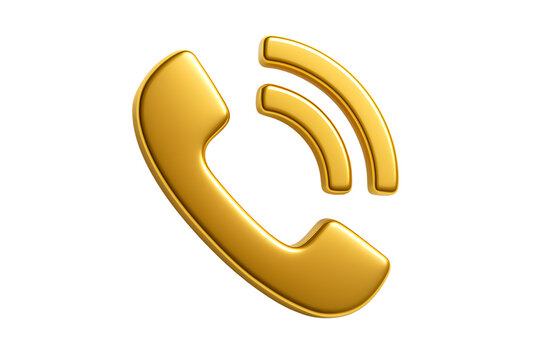 Golden 3d phone handset icon with wireless signal waves for communication contact support and customer service marketing design isolated on a clean transparent background image