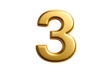 Fototapeta premium Shiny gold number three isolated on a transparent background for third anniversary ranking countdown or countdown timer display in professional marketing and advertising graphic design