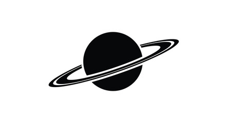 Simple black silhouette of the planet saturn with prominent rings © Siam Studio